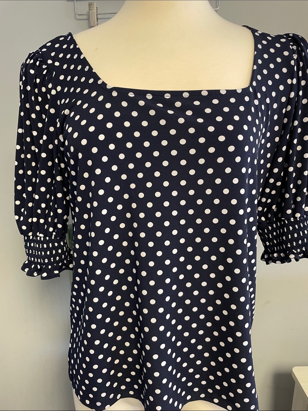 CeCe Navy and White Polka Dot Top